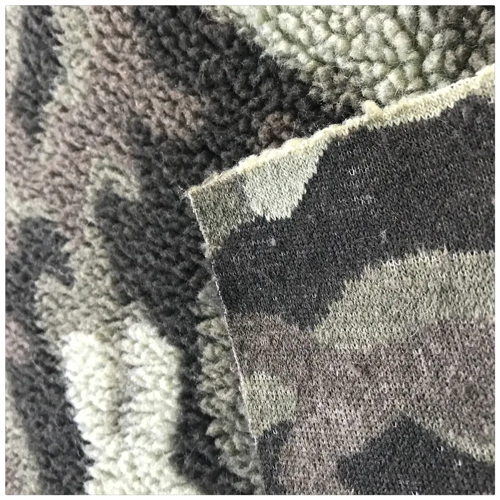 Recycled camouflage Jacquard Colorful Printed Sherpa Lambs Fleece Faux Fur Fabrics