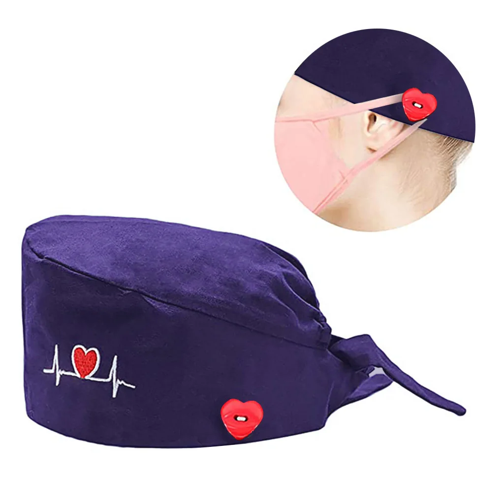 Adjustable Heart shaped buttons Nurse medical headdress Protective  black grey Dentists pet hospitals scrubs cap