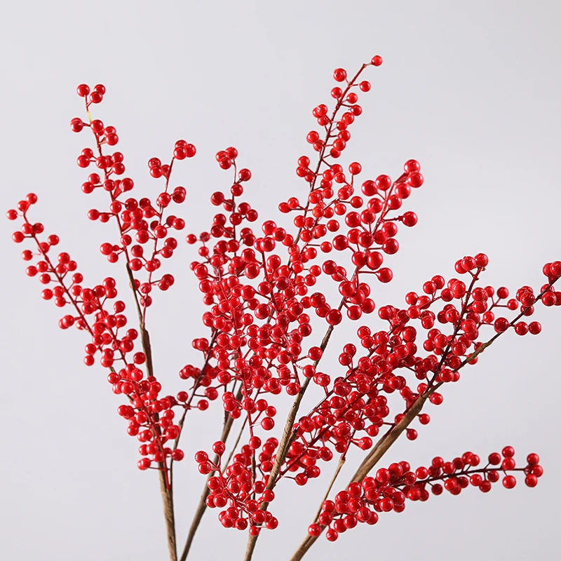 66/75cm Artificial Christmas Berry Branch 6 Red Berries Stem for Decoration Fruit