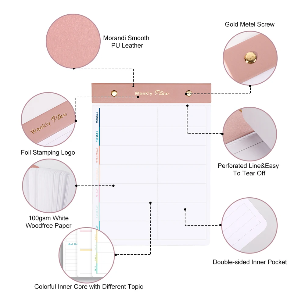 Free Sample Morandi PU Leather 100gsm Paper B5 Size Color Custom Printed Notepad Tear Off To Do