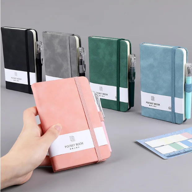 2023 New A6 Small Portable Notebook Pocket Notepad Diary Pu Leather Cover NoteBook With Pen Holder