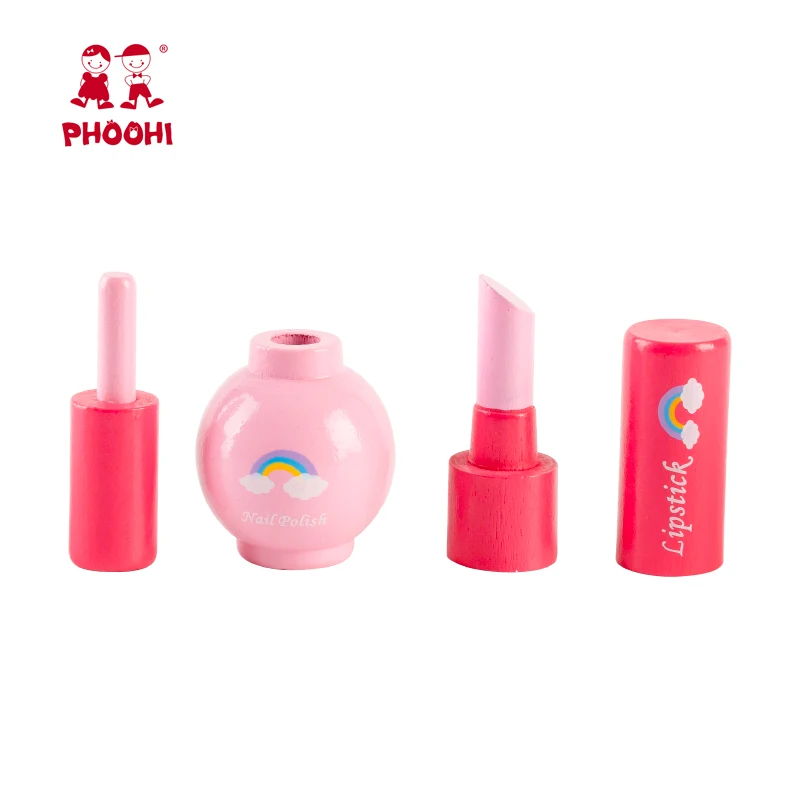 Wholesale  Children Cosmetic Toy Wooden Play Pretend Makeup Set Pretend Play Makeup little girl pink