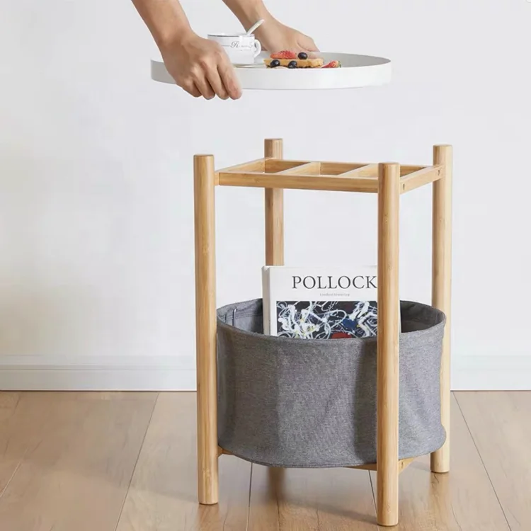 Natural Bamboo Living Room Furniture Small Tea Table Coffee Table with Basket