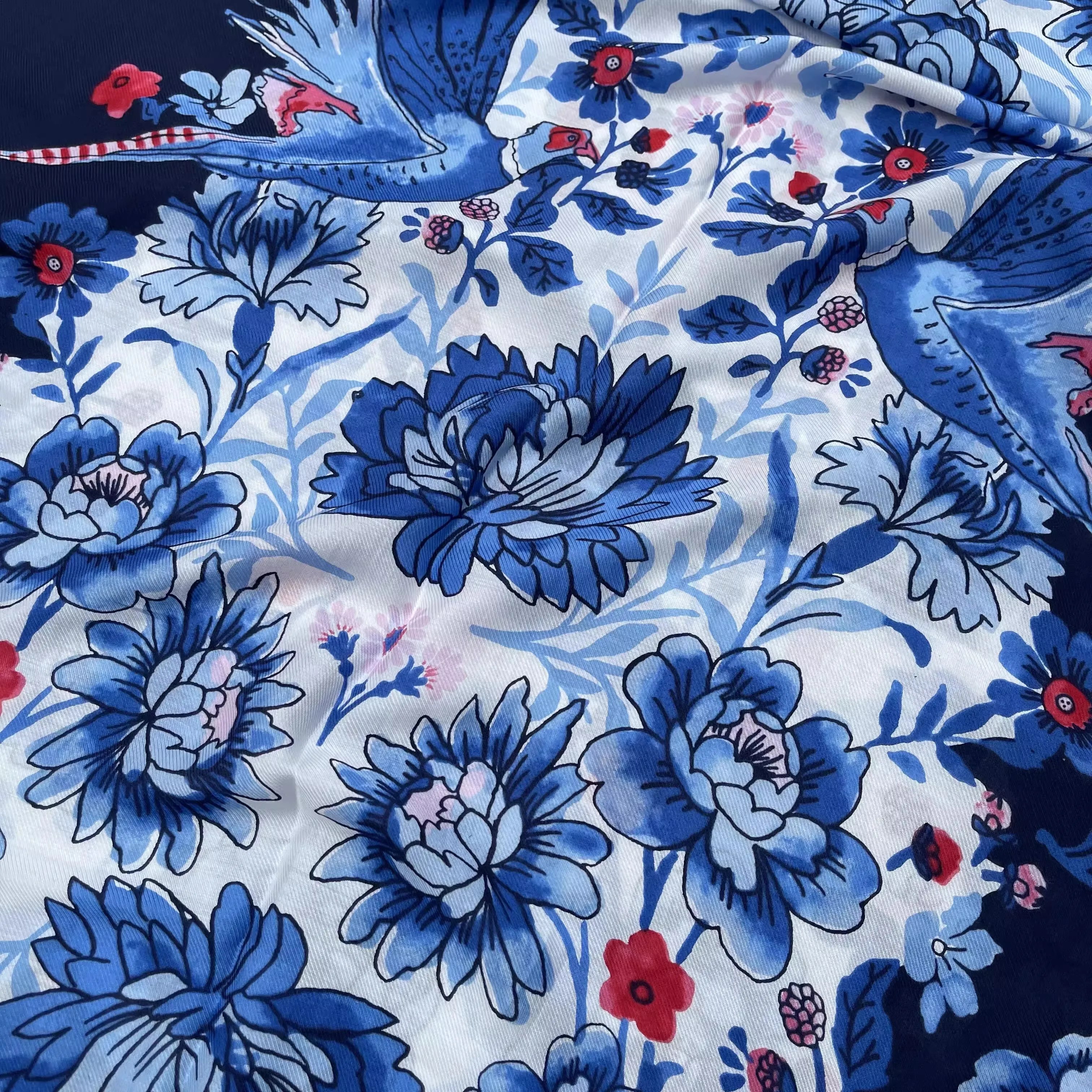 custom flowers design printed silk tencel blend fabric scarf stole shawl for women