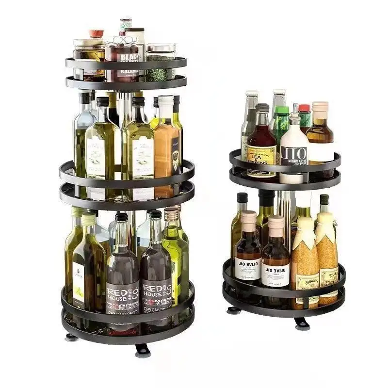 Factory Wholesale Can Rotating kitchen condiments storage holders & racks multi-functional round square kitchen storage rack