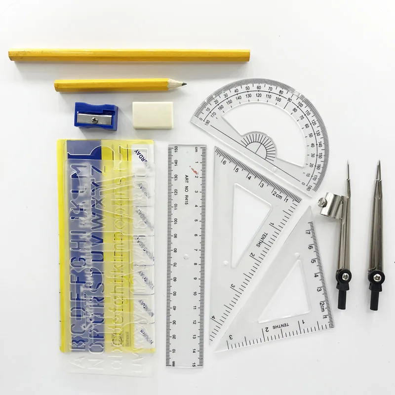 School Geometry Stationery 13 Pcs Oxford Metal Math Sets Mathematical Instruments Sets in Tin Box