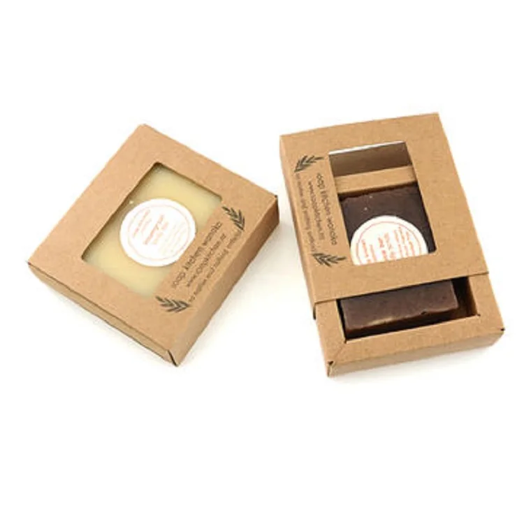 Soap Packaging Recycled Brown Kraft Folding Drawer Sleeve Paper Boxes With Window