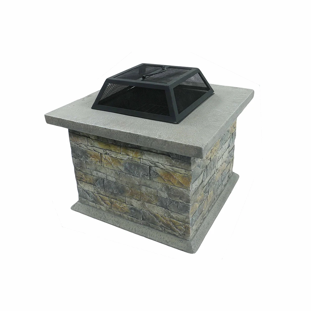 Outdoor Garden Concrete Stone BBQ Grill Fire Table Wood Burning Square Fire Pit