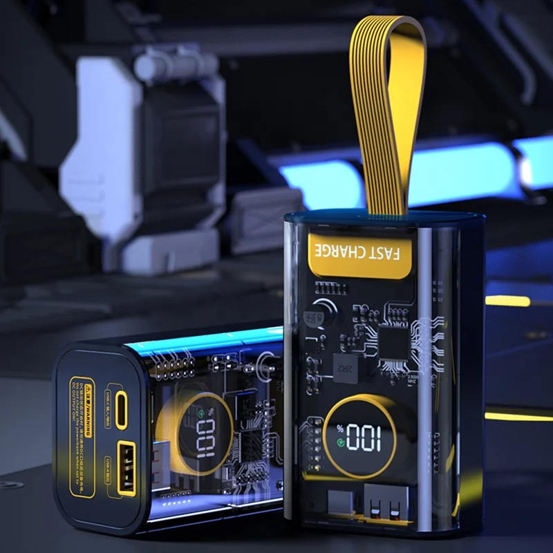 Power Bank 10000mAh Pd 22.5w Qc3.0 Transparent Design Led Display Fast Charging Power Banks With lanyard