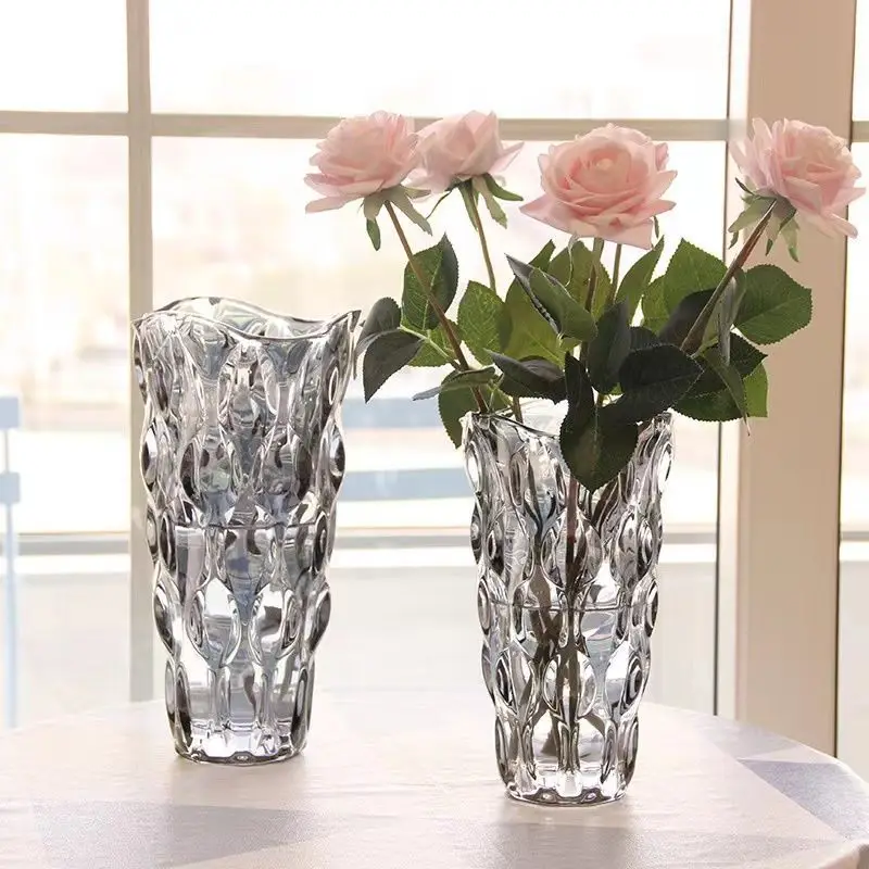 Nordic Light Luxury Crystal Glass Vase Living Room and Hotel Flower Arrangement Vase Rose Flower Decoration Vase Decoration