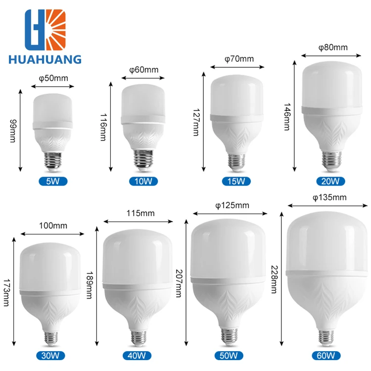 Huahuang Good Price Living Room PBT PP 5W 10W 15W 20W 30W 40W 50W 60W E27 LED Light Bulb