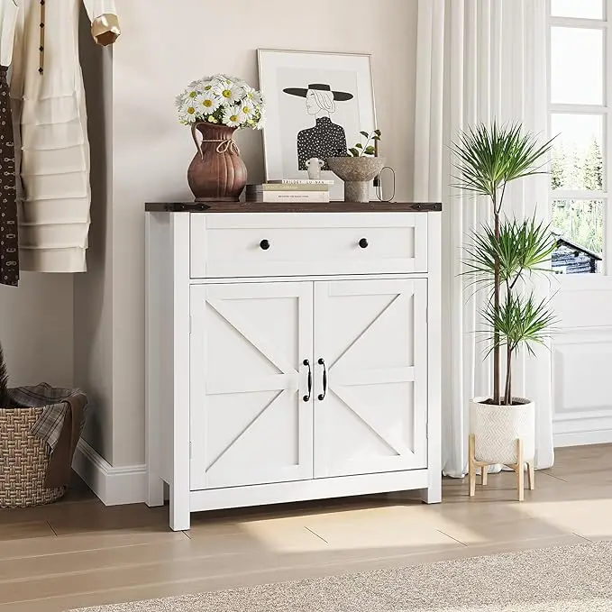 Farmhouse Barn Door Storage Cabinet with Adjustable Shelf - Multifunctional Kitchen and Bathroom Storage Solution
