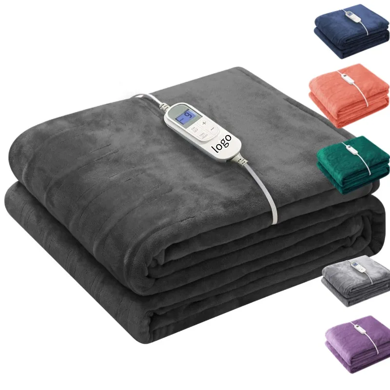 Customized size wool Cozy Soft flannel faux fur Polyester Folded Home heated Electric thermal throw Heating Blanket for winter