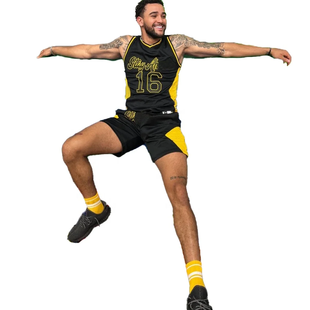 KY Basketball Wear Jersey  Mesh Fabric Sleeveless V neck Mens Shorts Set Summer Digital Printing Fabric Softball Jerseys