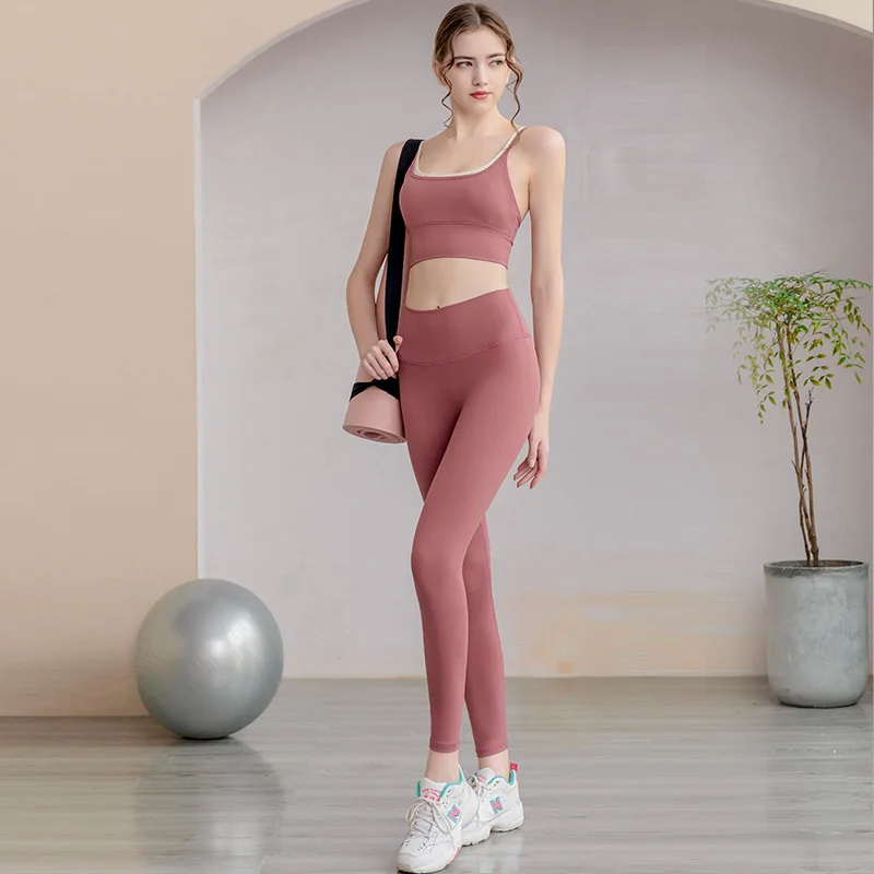 New professional fitness suit running gather stereotyped bra yoga suit beautiful back color sports women sweatsuit yoga sets