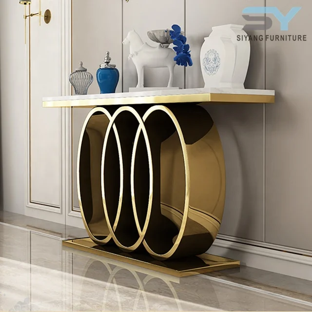 2022 Latest Modern Fashionable Marble Console Table With Stainless Steel Frame