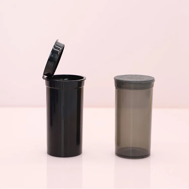 5DR 13DR small Portable black and transparent medical pill capsule container child resistant plastic pop top squeeze bottle