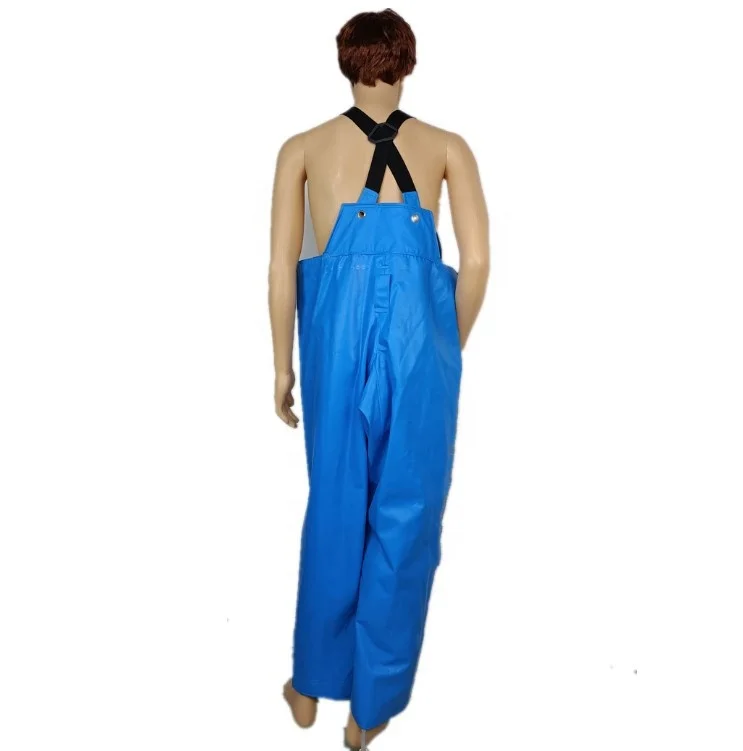 sea water proof durable pvc rain bib pants trousers jacket overalls blue commercial fisherman raincoat