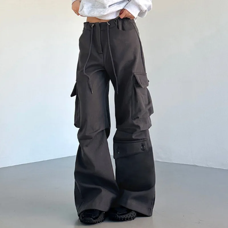 Street personality hip hop style belt big cargo casual pants women all-matching straight trousers