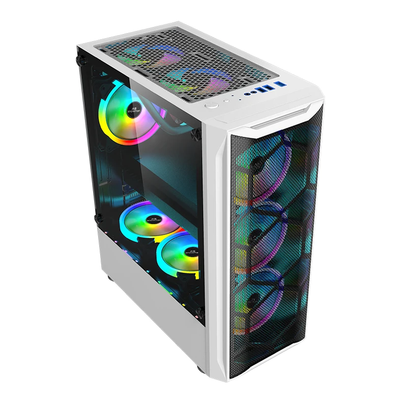 SNOWMAN Newest 240mm Fans Gaming ATX PC Case RGB and Tempered Glass Dustproof metal mesh Panels Builds