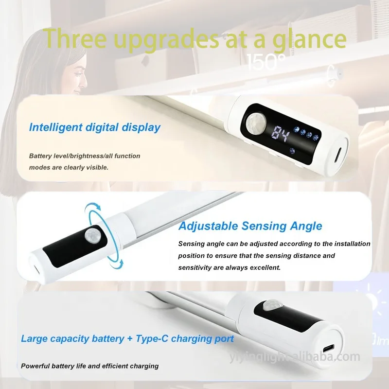 Wholesale intelligent light-emitting diode induction lamp magnetic self-adhesive wardrobe lamp charging cabinet cabinet lamp.