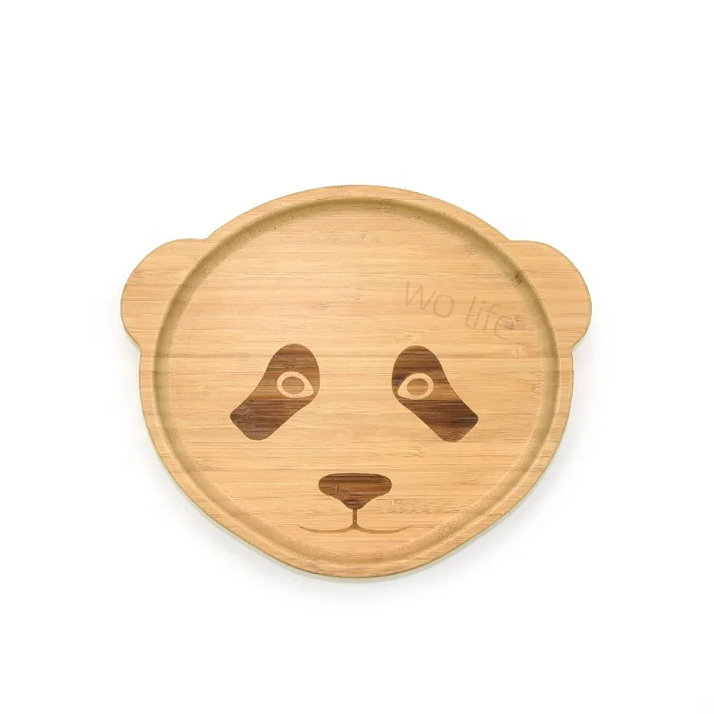 Cute Panda Shape Bamboo Dinner Plate With Silicone Suction Cup Base