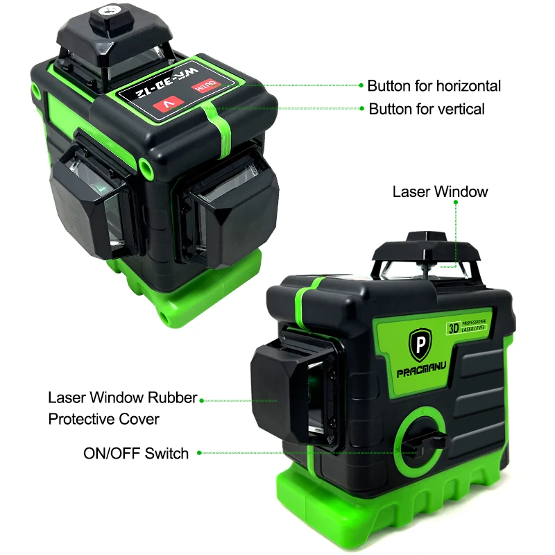 12 Lines 3D Green Horizontal And Vertical Cross Lines Laser Level