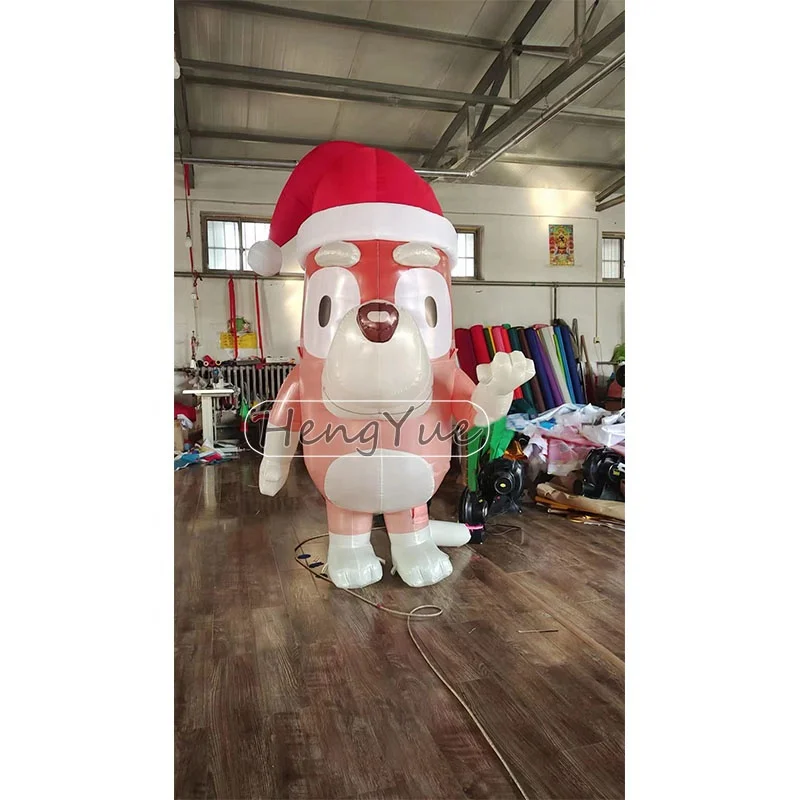 Hengyue Inflatable Bluey Dog with Xmas Hat for Shopping Mall Decoration Inflatable Cute Dogs Model for Advertising