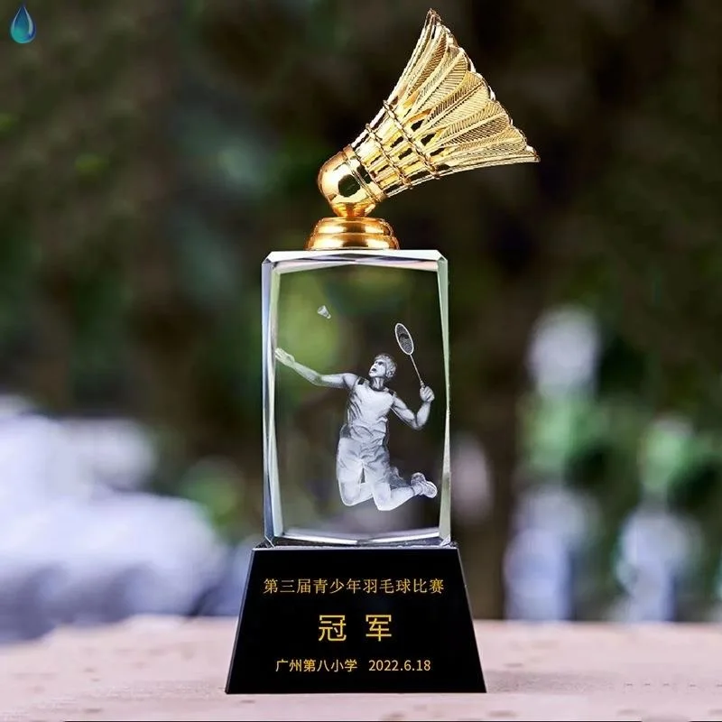 Custom small 3d engraved basketball Football tennis golf Sport Soccer Ball award Crystal Glass Volleyball Trophy cup for sports