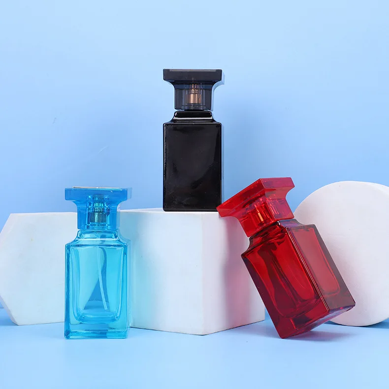 Wholesale High-end 50ml 55ml Customized Portable Press Glass Spray Bottle Empty Square Glass Perfume Bottle