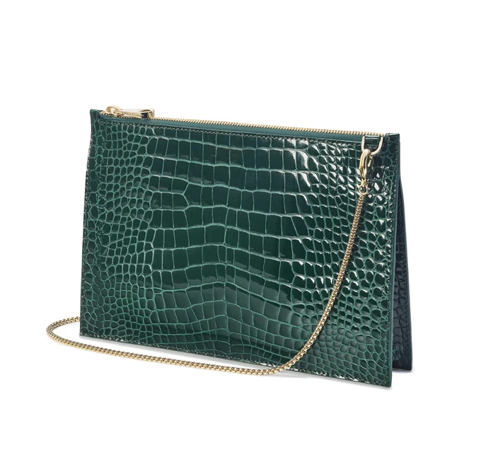 Luxury Crocodile Embossed Wristlet Ladies Leather Women Clutch Zipper Pouch With Chain
