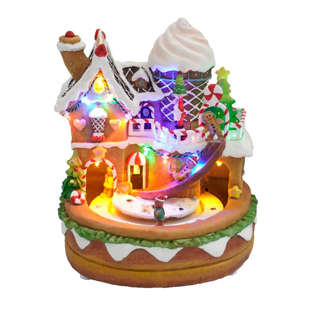 New arrive noel seasonal Led musical gingerbread house with rotating figurines