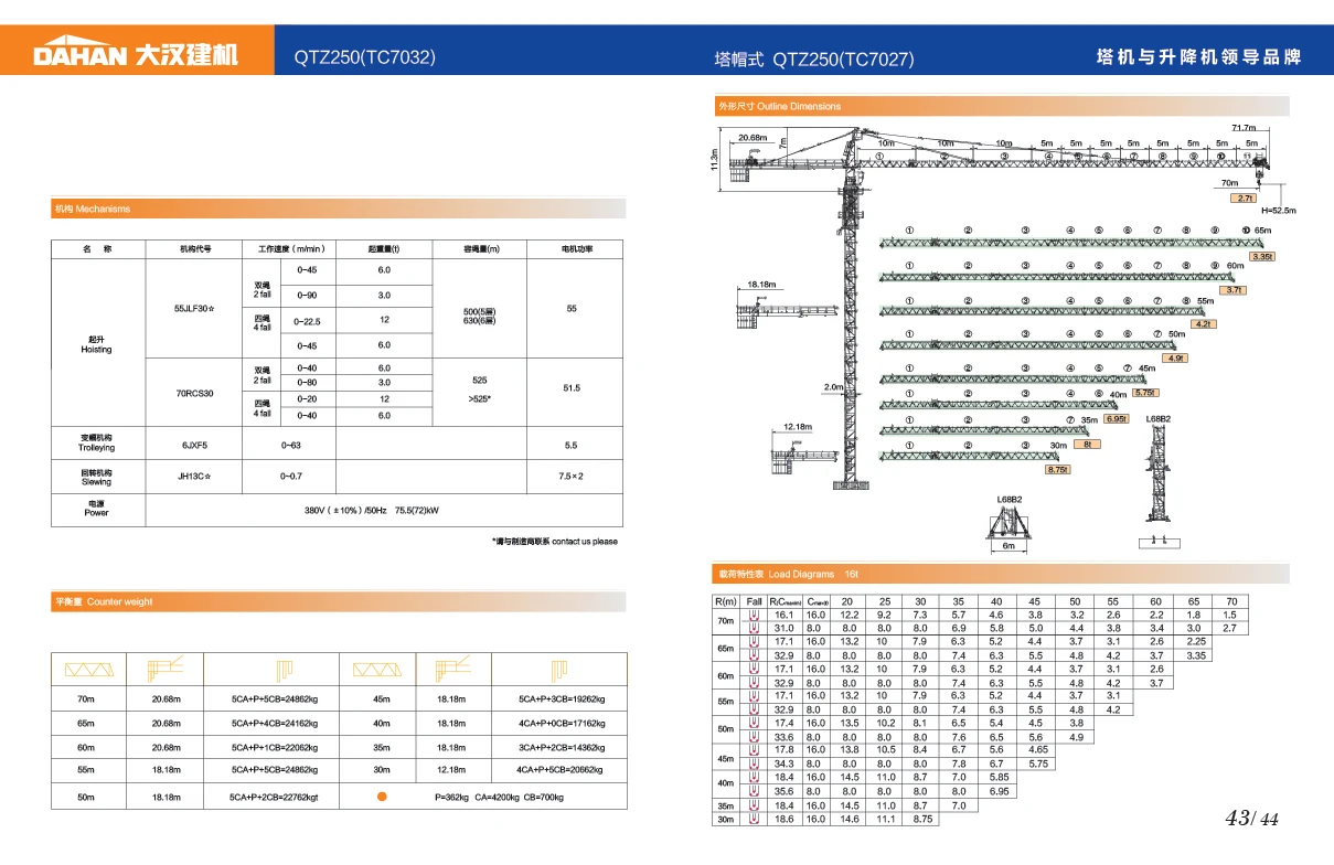  Башенный кран Dahan QTZ 250(7032) 12T для