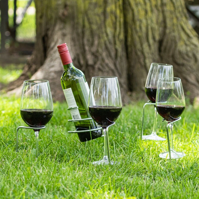 Outdoor Wine Accessories Stick, Wine Drinking Bottle Glass Cup Stakes Holder Rack For Garden Party