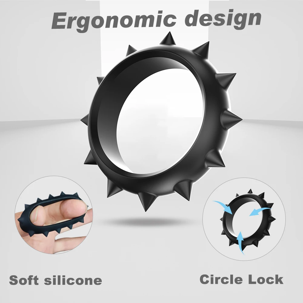 Medical Silicone Cock Ring with Metal Rivets Soft Vibration Feature for Male Ejaculation Delay Penis Rings