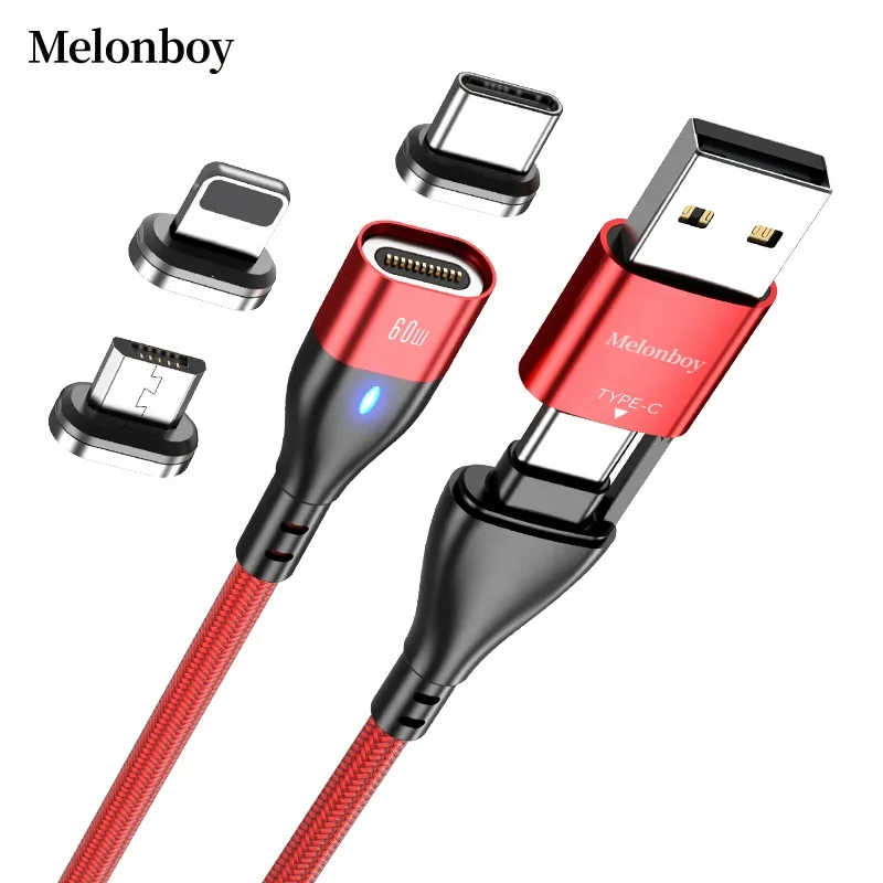 
PD 60W Computer Laptop 3A Fast Charge Magnetic Date Cable 6 in 1 Phone Magnetic USB Cable Nylon Braided 