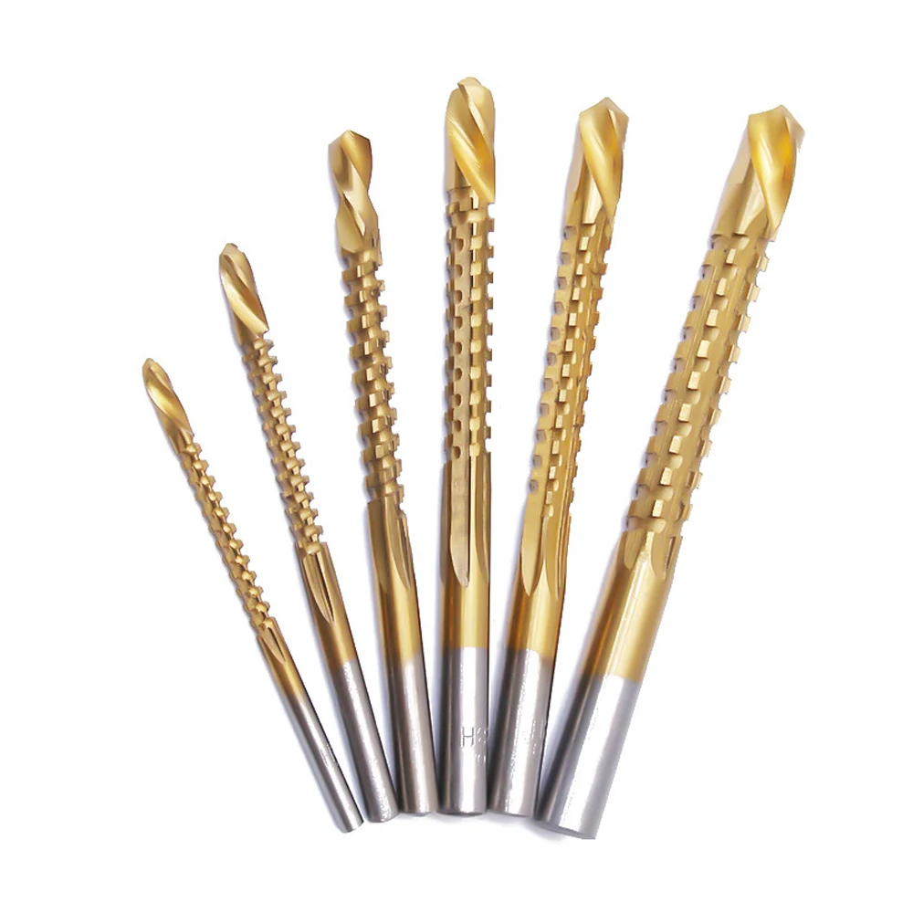 Titanium Coated HSS  Serrated Grooving  Carpenter Side Milling Cutting  Spiral Saw Drill Bits  Set for Woodworking Hole Tools