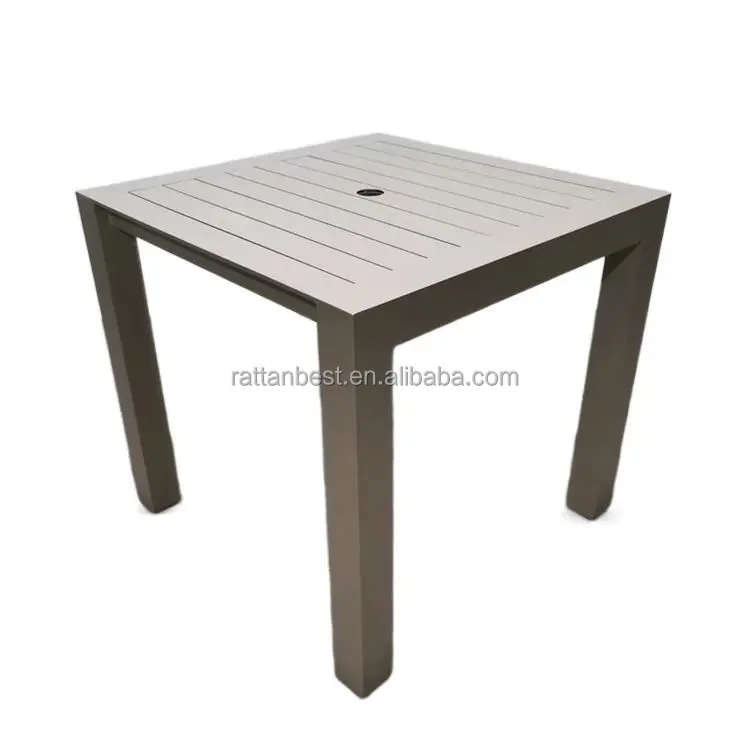 Square outdoor dining table restaurant aluminum powder coated pool tables with umbrella hole