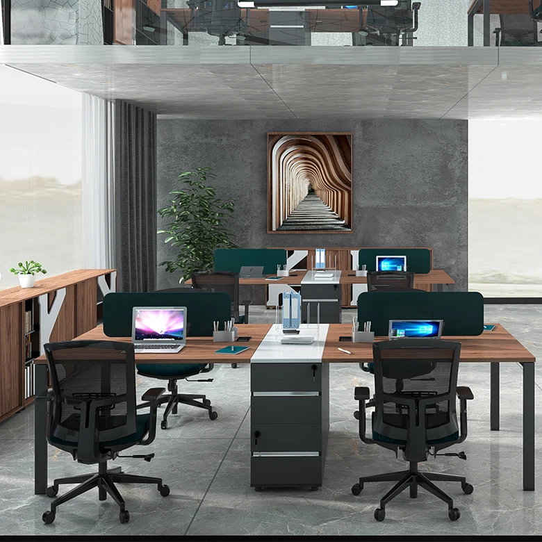 
Modern Modular Office Table photos Living Room Glass Partition Design 4 Person Workstation 