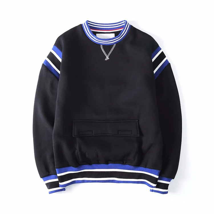 Men Clothing 2017 Custom heavy Baseball Shirt blue ribbon contrast color high quality pullover sweatshirt