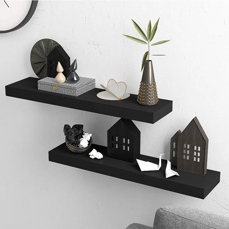 High Quality Bedroom Storage Decorative 24x6 Black Wall Mounted Shelves Wall Shelf Bookshelf Wooden Floating Wall Shelves