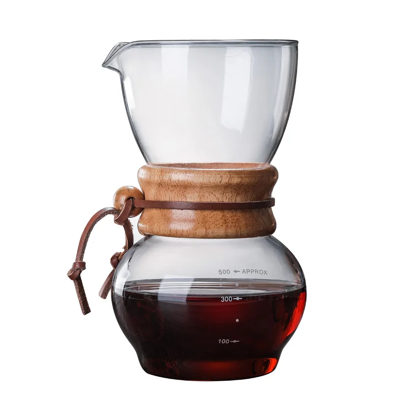 500ml coffee pot made of high borosilicate glass wood handle for effective anti-hot for family sharing