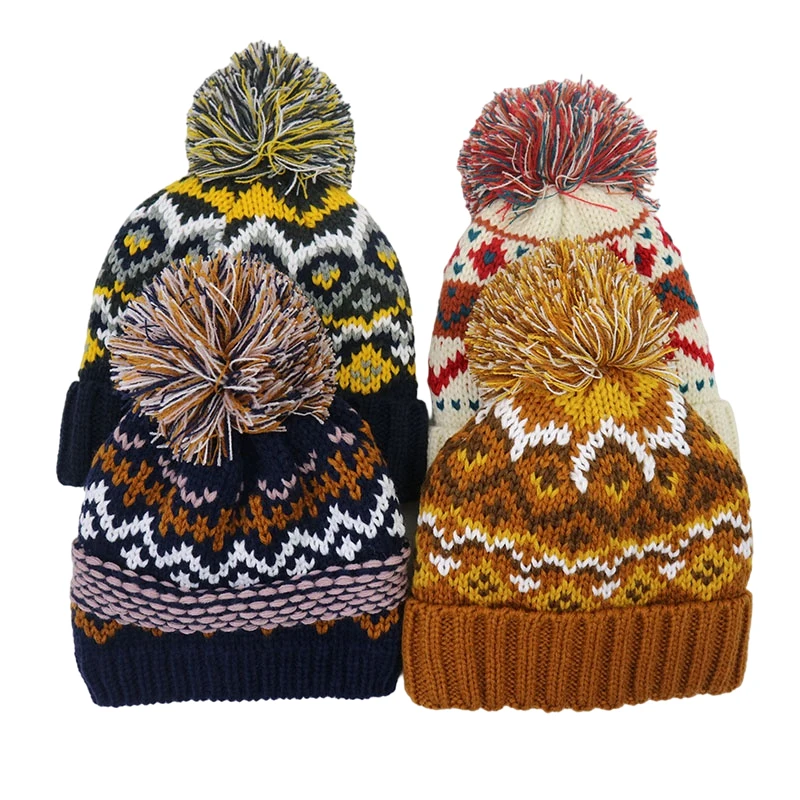 Fashion Pattern Fleece Lining Outdoor Toque Ski Beanie Knitted Hats Beanie Custom Hats