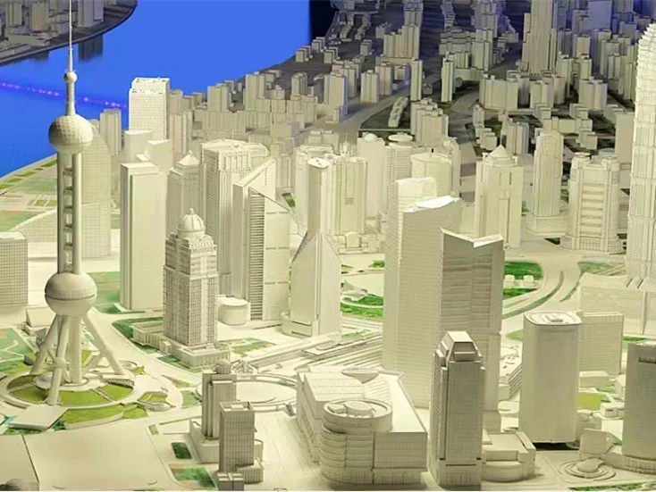 Miniature model of urban building sewage treatment, architect constructs solid model,  school, hospital building scale model