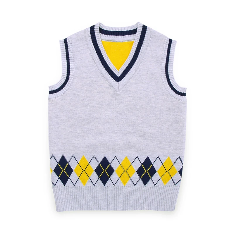 
ODM OEM Customized Kids School Uniform Knit Sleeveless V Neck Vintage Argyle Sweater Vest From China Factory 