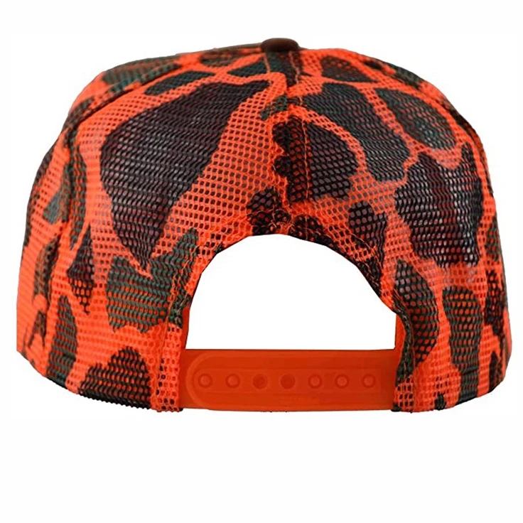 5 panel Custom 112 hats sublimation printing gym polyester camouflage mesh cap hunting snapback camo foam trucker hat  with rope