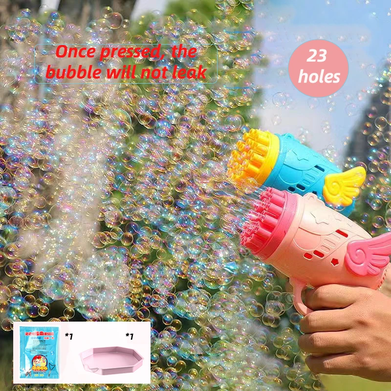 Amazon Hot Sale Summer 23-hole Bubble Machine Angel Bubble Gun Toy For Kids
