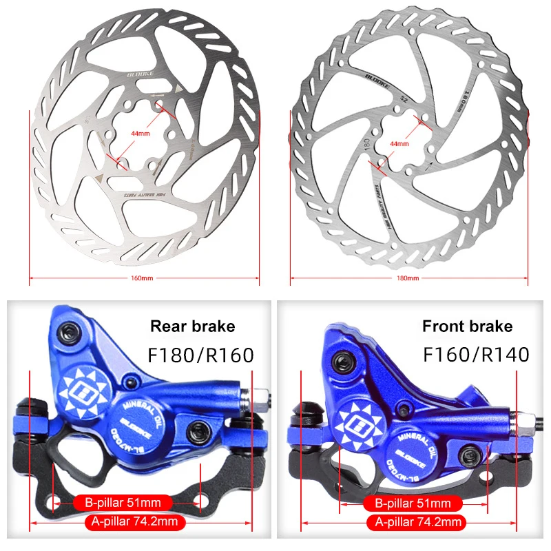 BLOOKE High Quality M7020 Bicycle Oil Hydraulic Brakes 800mm 1400mm For Bikes 4 Piston MTB Hydraulic Brake
