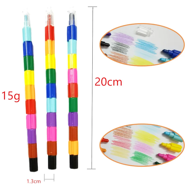 Kids Drawing Stationery PLastic  Stack Crayon,  Students Promotional Non-Toxic 12 Different Colors Detachable Pencil Crayon