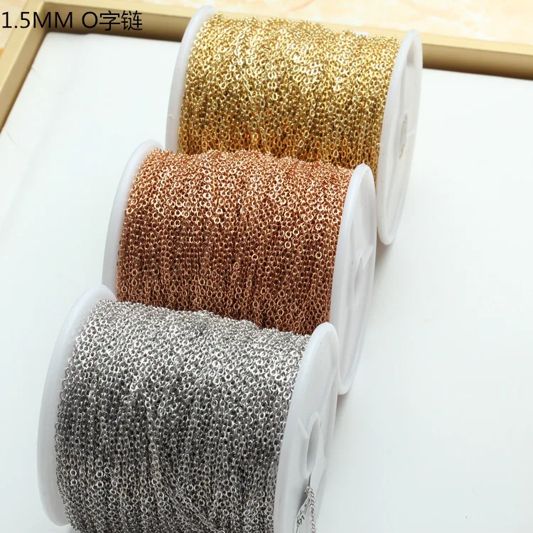 NANA high quality 14k italian gold plated chain,1.5mm brass gold O shape chain,rose gold necklace